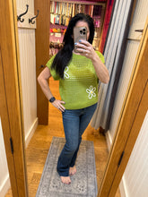 Drop Shoulder Floral Sweater Top - Green/White or White/Orange