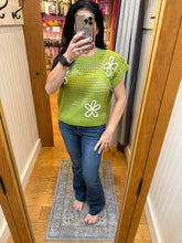 Drop Shoulder Floral Sweater Top - Green/White or White/Orange