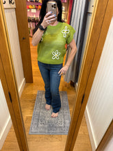 Drop Shoulder Floral Sweater Top - Green/White or White/Orange