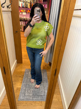 Drop Shoulder Floral Sweater Top - Green/White or White/Orange