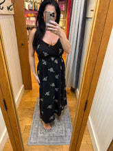 Floral Embroidered Smocked Dress - Black