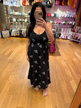 Floral Embroidered Smocked Dress - Black