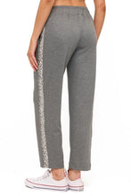 Ariella Straight Leg Pant W/ Pleather Detail In Scuba - Grey W/ Snake Trim
