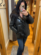 Short Quilted Down Jacket with Metallic Ribbed Hood - Black or Green