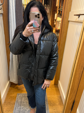 Short Quilted Down Jacket with Metallic Ribbed Hood - Black or Green