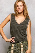 POL V neck fitted fit sleeveless top in rib with color contrast