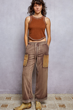 POL high rise wide leg pants in french terry - Choco