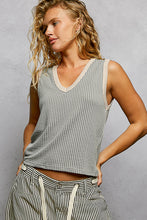 POL V neck fitted fit sleeveless top in rib with color contrast