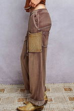 POL high rise wide leg pants in french terry - Choco
