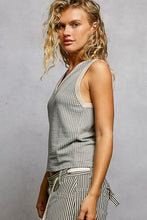 POL V neck fitted fit sleeveless top in rib with color contrast