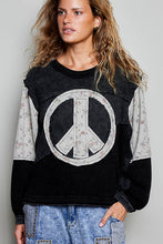 POL Peace Top with textured knit panels, and subtle floral-print accent - Black