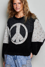 POL Peace Top with textured knit panels, and subtle floral-print accent - Black