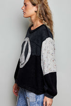 POL Peace Top with textured knit panels, and subtle floral-print accent - Black