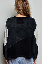 POL Peace Top with textured knit panels, and subtle floral-print accent - Black