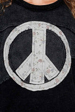 POL Peace Top with textured knit panels, and subtle floral-print accent - Black