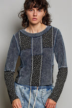 POL Patchwork knit top designed with a fitted silhouette and mixed-fabric panel construction - Indigo Multi
