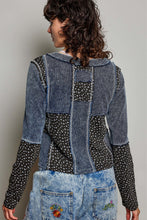 POL Patchwork knit top designed with a fitted silhouette and mixed-fabric panel construction - Indigo Multi