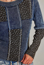 POL Patchwork knit top designed with a fitted silhouette and mixed-fabric panel construction - Indigo Multi