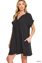 DOUBLE GAUZE RAW EDGE V-NECK DRESS - ASSORTED COLORS