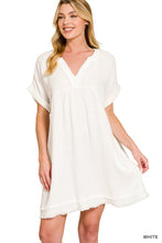 DOUBLE GAUZE RAW EDGE V-NECK DRESS - ASSORTED COLORS