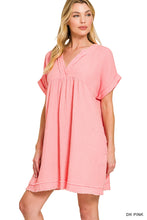 DOUBLE GAUZE RAW EDGE V-NECK DRESS - ASSORTED COLORS