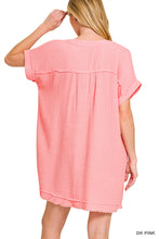 DOUBLE GAUZE RAW EDGE V-NECK DRESS - ASSORTED COLORS