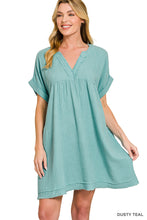 DOUBLE GAUZE RAW EDGE V-NECK DRESS - ASSORTED COLORS