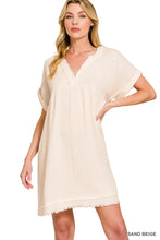 DOUBLE GAUZE RAW EDGE V-NECK DRESS - ASSORTED COLORS