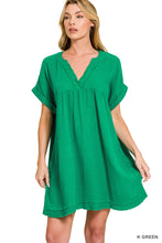 DOUBLE GAUZE RAW EDGE V-NECK DRESS - ASSORTED COLORS