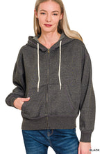 ACID WASH FLEECE CROPPED ZIP-UP HOODIE W POCKETS - ASSORTED COLORS