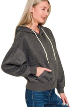 ACID WASH FLEECE CROPPED ZIP-UP HOODIE W POCKETS - ASSORTED COLORS