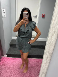 Ruffle Romper - Charcoal