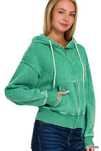ACID WASH FLEECE CROPPED ZIP-UP HOODIE W POCKETS - ASSORTED COLORS