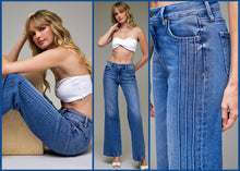 Hidden Dark Wash Pintuck Mid Rise Comfort Flare