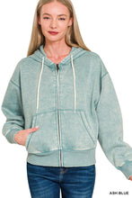 ACID WASH FLEECE CROPPED ZIP-UP HOODIE W POCKETS - ASSORTED COLORS
