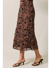 Pull On Flocking Velvet Mesh Floral Midi Skirt - Brown/Black Floral