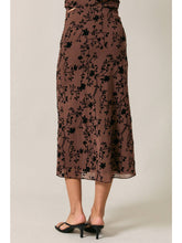 Pull On Flocking Velvet Mesh Floral Midi Skirt - Brown/Black Floral