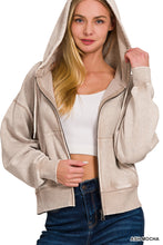 ACID WASH FLEECE CROPPED ZIP-UP HOODIE W POCKETS - ASSORTED COLORS