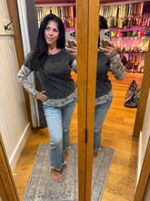 CAMOUFLAGE PRINT MIX LAYERED LOOK PULL OVER - BLACK/CREAM OR BROWN COMBO