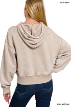 ACID WASH FLEECE CROPPED ZIP-UP HOODIE W POCKETS - ASSORTED COLORS