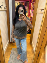CAMOUFLAGE PRINT MIX LAYERED LOOK PULL OVER - BLACK/CREAM OR BROWN COMBO