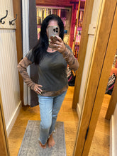 CAMOUFLAGE PRINT MIX LAYERED LOOK PULL OVER - BLACK/CREAM OR BROWN COMBO