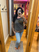 CAMOUFLAGE PRINT MIX LAYERED LOOK PULL OVER - BLACK/CREAM OR BROWN COMBO
