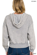 ACID WASH FLEECE CROPPED ZIP-UP HOODIE W POCKETS - ASSORTED COLORS