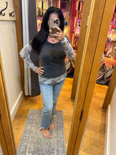 CAMOUFLAGE PRINT MIX LAYERED LOOK PULL OVER - BLACK/CREAM OR BROWN COMBO