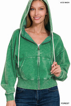 ACID WASH FLEECE CROPPED ZIP-UP HOODIE W POCKETS - ASSORTED COLORS