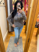 MINERAL WASHED HENLEY NECK THERMAL TOP - CHARCOAL