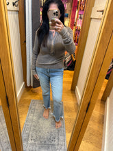 MINERAL WASHED HENLEY NECK THERMAL TOP - CHARCOAL