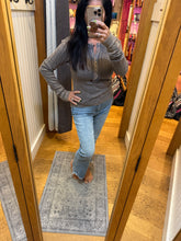 MINERAL WASHED HENLEY NECK THERMAL TOP - CHARCOAL