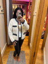 Open Front Cardigan With Pockets - Grey/Ivory or Ivory/Black